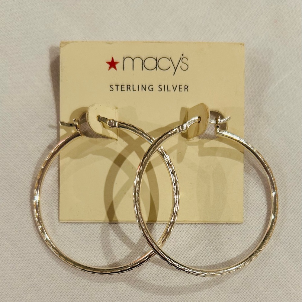 Sterling SilverTextured Hoop Earrings Pierced Macy’s